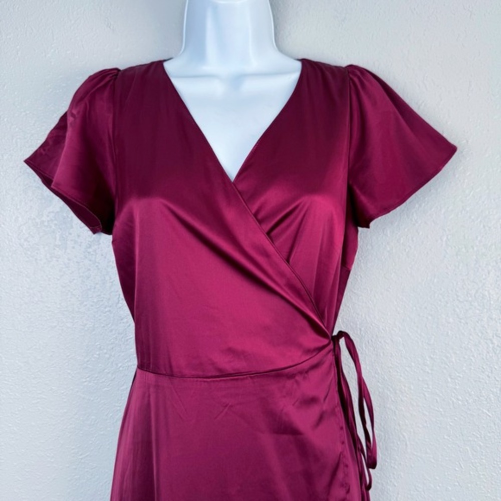 Baltic Born Burgundy Vera Satin Wrap Maxi Dress Short Sleeve burgundy Formal M - Picture 3 of 9